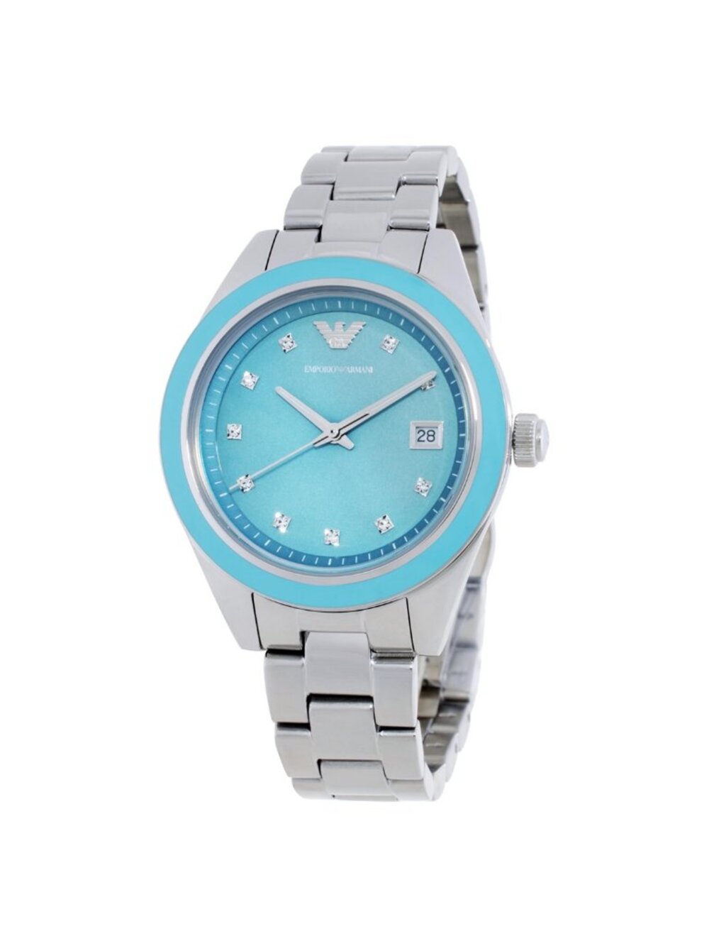 NWT Emporio Armani Leo Quartz Crystal Blue Dial Ladies Watch